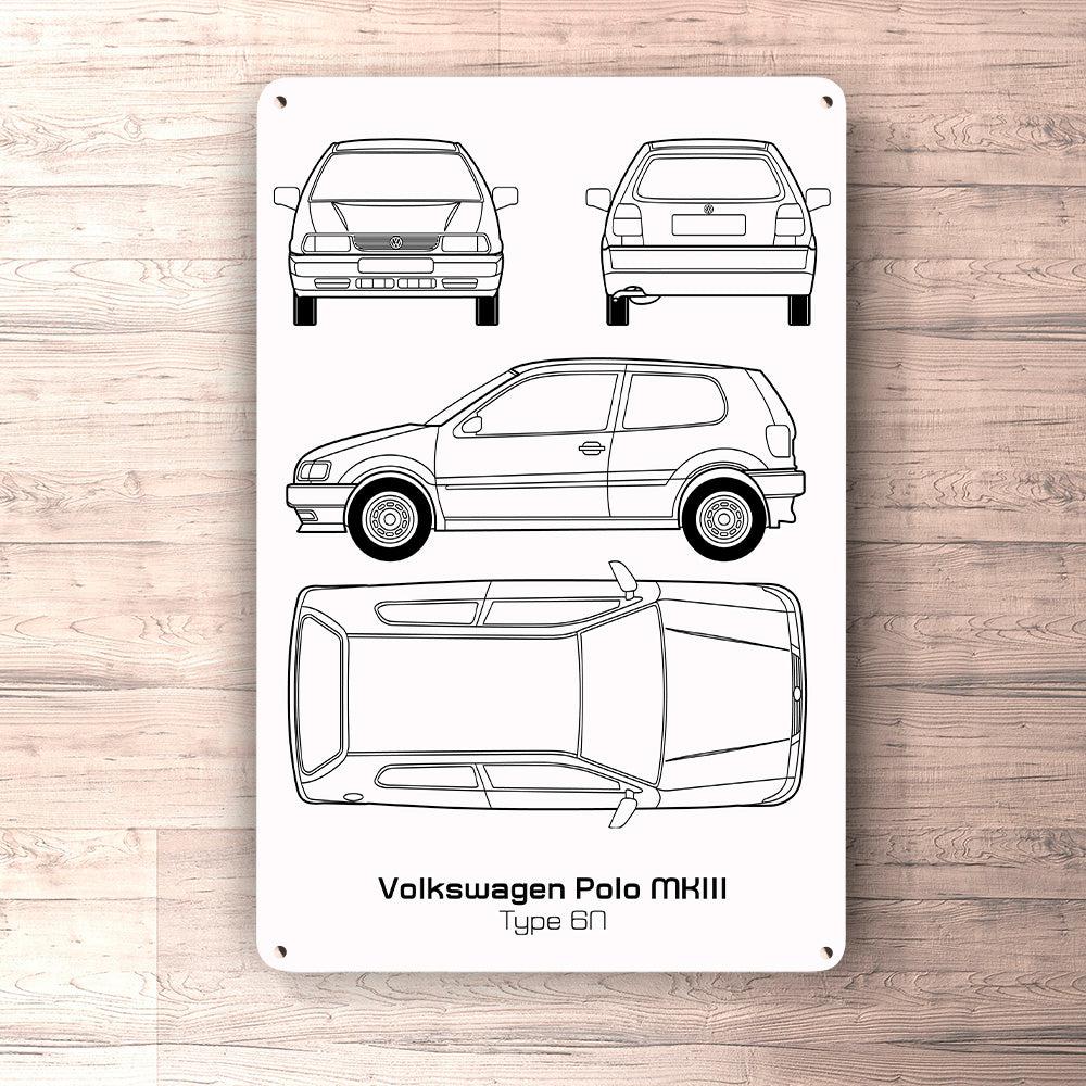 Volkswagen VW Polo Mkiii Type 6N Blueprint Skilte, Musemåtte, Dørmåtte-Blueprint-VW-Garage Culture Shop- garage - man cave - merchandise