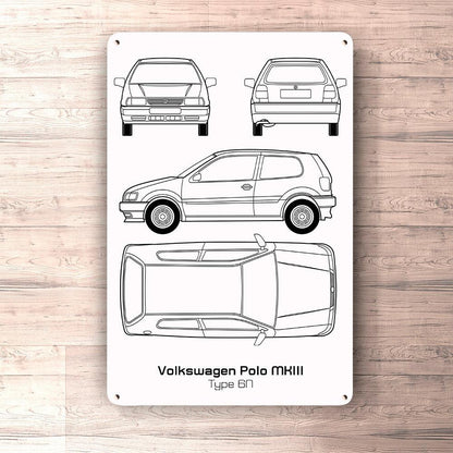 Volkswagen VW Polo Mkiii Type 6N Blueprint Skilte, Musemåtte, Dørmåtte-Blueprint-VW-Garage Culture Shop- garage - man cave - merchandise