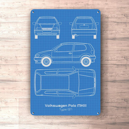 Volkswagen VW Polo Mkiii Type 6N Blueprint Skilte, Musemåtte, Dørmåtte-Blueprint-VW-Garage Culture Shop- garage - man cave - merchandise