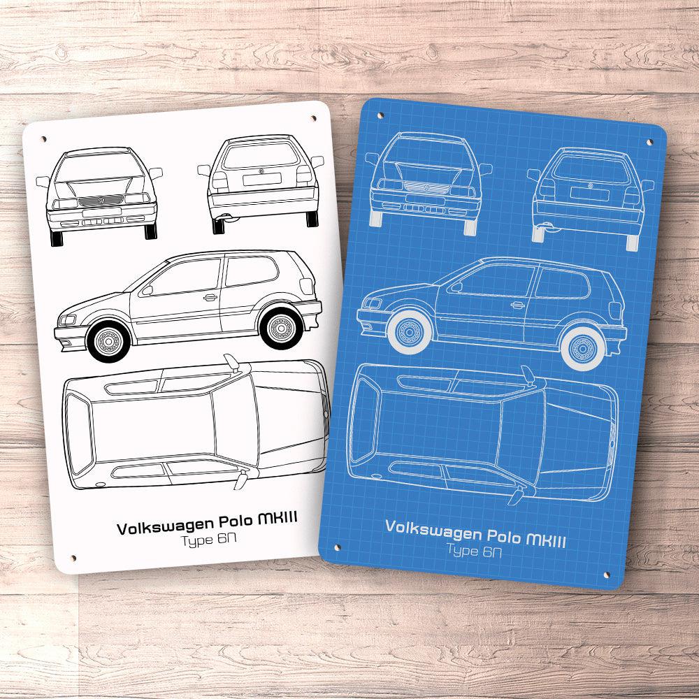 Volkswagen VW Polo Mkiii Type 6N Blueprint Skilte, Musemåtte, Dørmåtte-Blueprint-VW-Garage Culture Shop- garage - man cave - merchandise