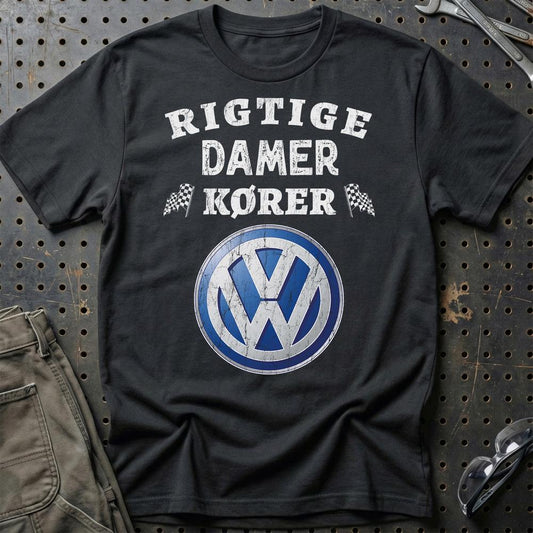 Volkswagen VW Rigtige Damer Kører - Unisex T-Shirt , Bomuld-Beklædning-VW-Sort-S-Garage Culture Shop- garage - man cave - merchandise
