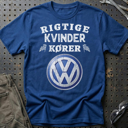 Volkswagen VW Rigtige Kvinder Kører - Unisex T-Shirt , Bomuld-Beklædning-VW-Blå Royal-S-Garage Culture Shop- garage - man cave - merchandise