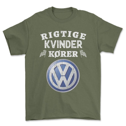 Volkswagen VW Rigtige Kvinder Kører - Unisex T-Shirt , Bomuld-Beklædning-VW-Grøn Militær-S-Forside-Garage Culture Shop- garage - man cave - merchandise