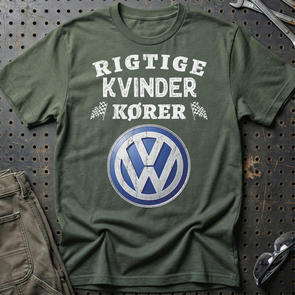 Volkswagen VW Rigtige Kvinder Kører - Unisex T-Shirt , Bomuld-Beklædning-VW-Grøn Militær-S-Garage Culture Shop- garage - man cave - merchandise