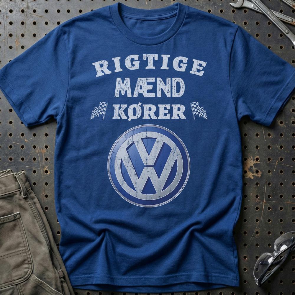 Volkswagen VW Rigtige Mænd Kører - Unisex T-Shirt , Bomuld-Beklædning-VW-Blå Royal-S-Garage Culture Shop- garage - man cave - merchandise