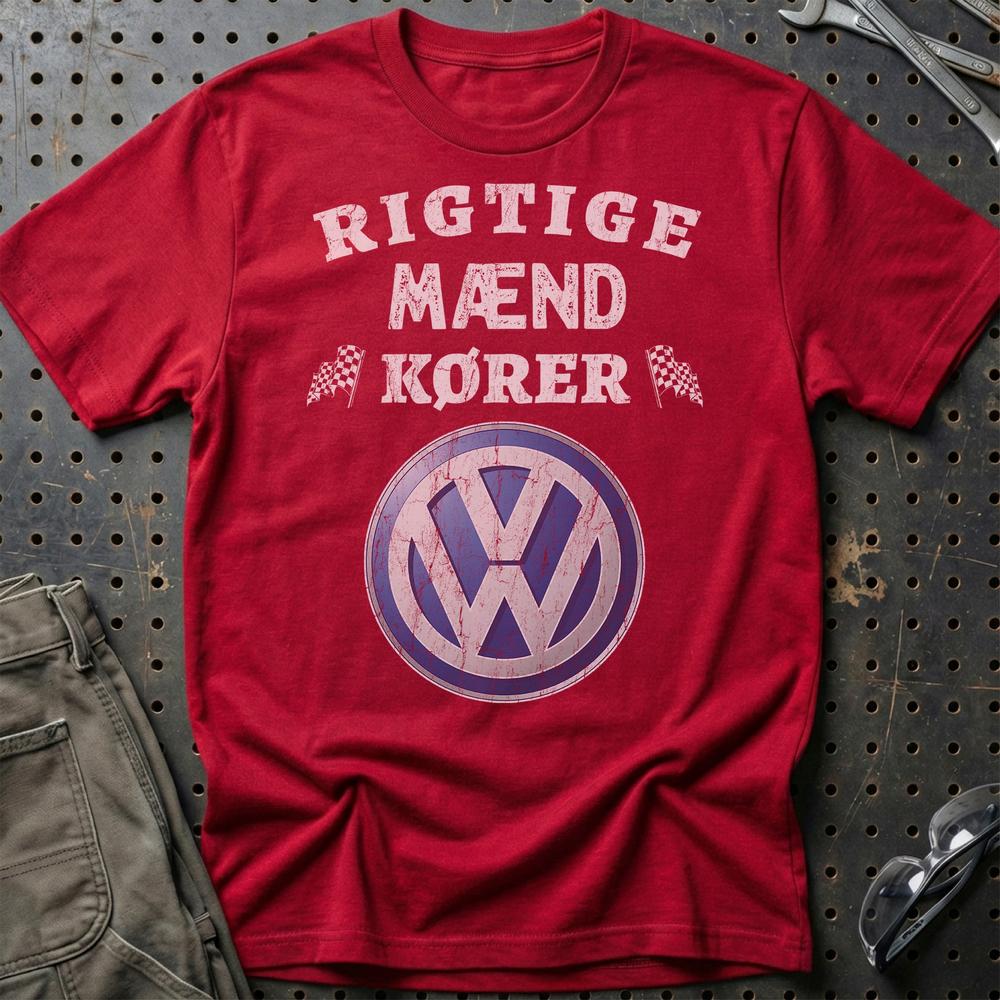 Volkswagen VW Rigtige Mænd Kører - Unisex T-Shirt , Bomuld-Beklædning-VW-Rød-S-Garage Culture Shop- garage - man cave - merchandise