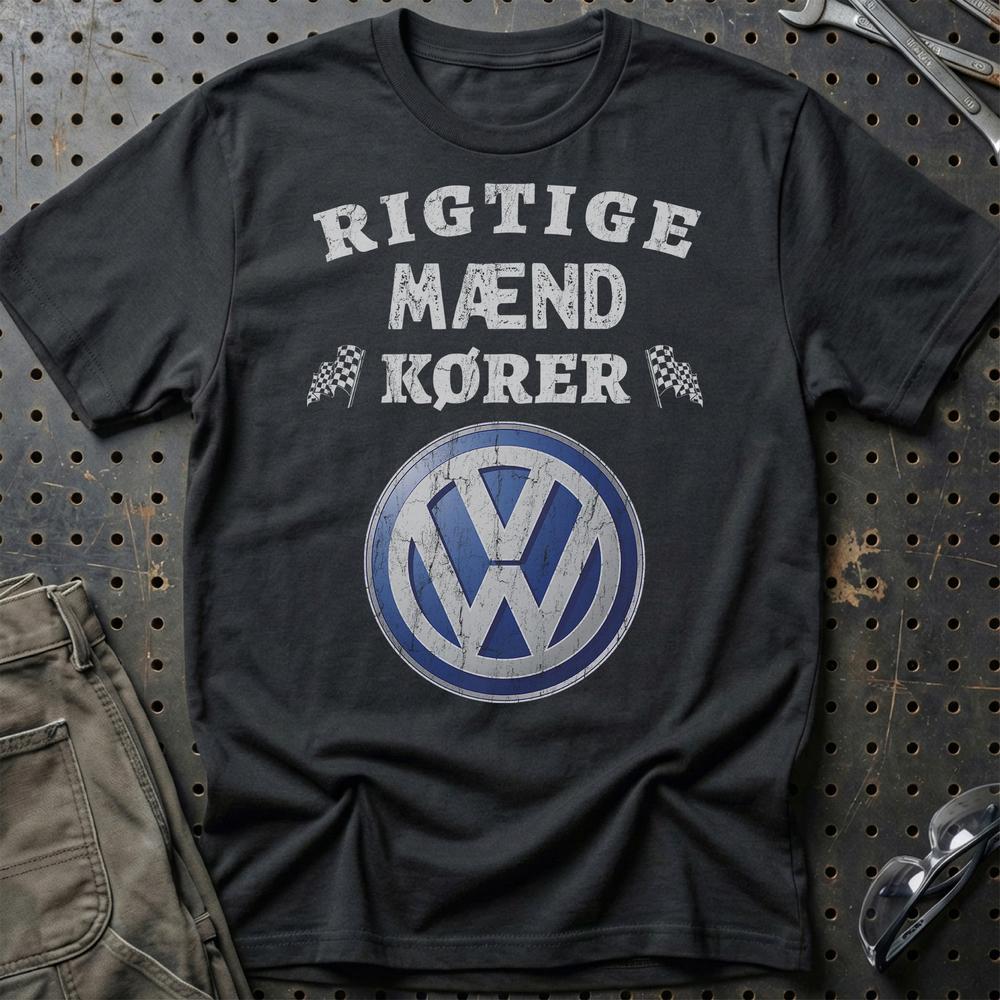 Volkswagen VW Rigtige Mænd Kører - Unisex T-Shirt , Bomuld-Beklædning-VW-Sort-S-Garage Culture Shop- garage - man cave - merchandise