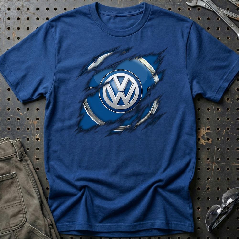 Volkswagen VW Ripped T-Shirt-Beklædning-VW-Blå Royal-S-Garage Culture Shop- garage - man cave - merchandise