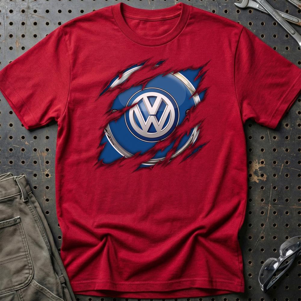 Volkswagen VW Ripped T-Shirt-Beklædning-VW-Rød-S-Garage Culture Shop- garage - man cave - merchandise