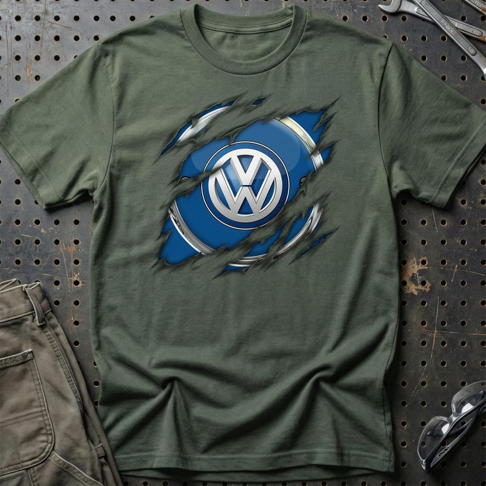 Volkswagen VW Ripped T-Shirt-Beklædning-VW-Grøn Militær-S-Garage Culture Shop- garage - man cave - merchandise