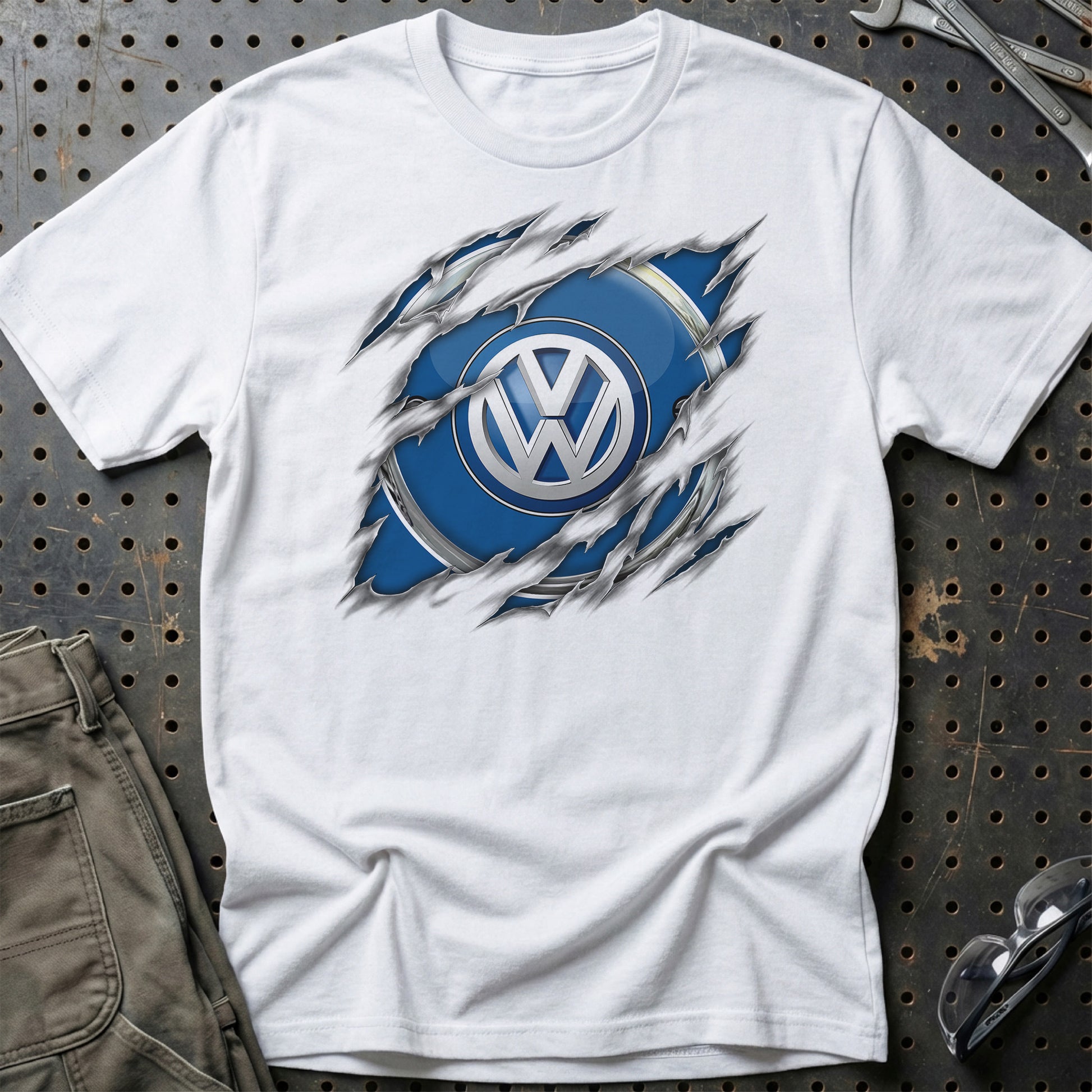 Volkswagen VW Ripped Unisex T-Shirt , Bomuld-Beklædning-VW-Hvid-S-Garage Culture Shop- garage - man cave - merchandise