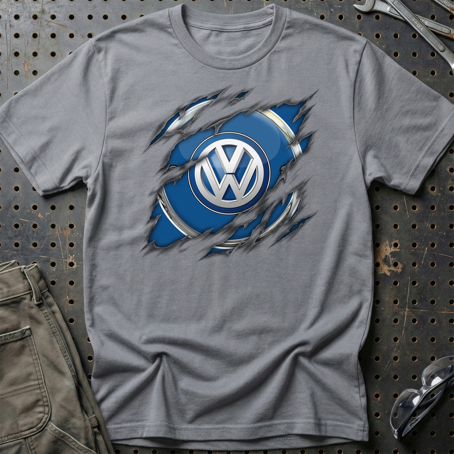 Volkswagen VW Ripped Unisex T-Shirt , Bomuld-Beklædning-VW-Grå Sport-S-Garage Culture Shop- garage - man cave - merchandise