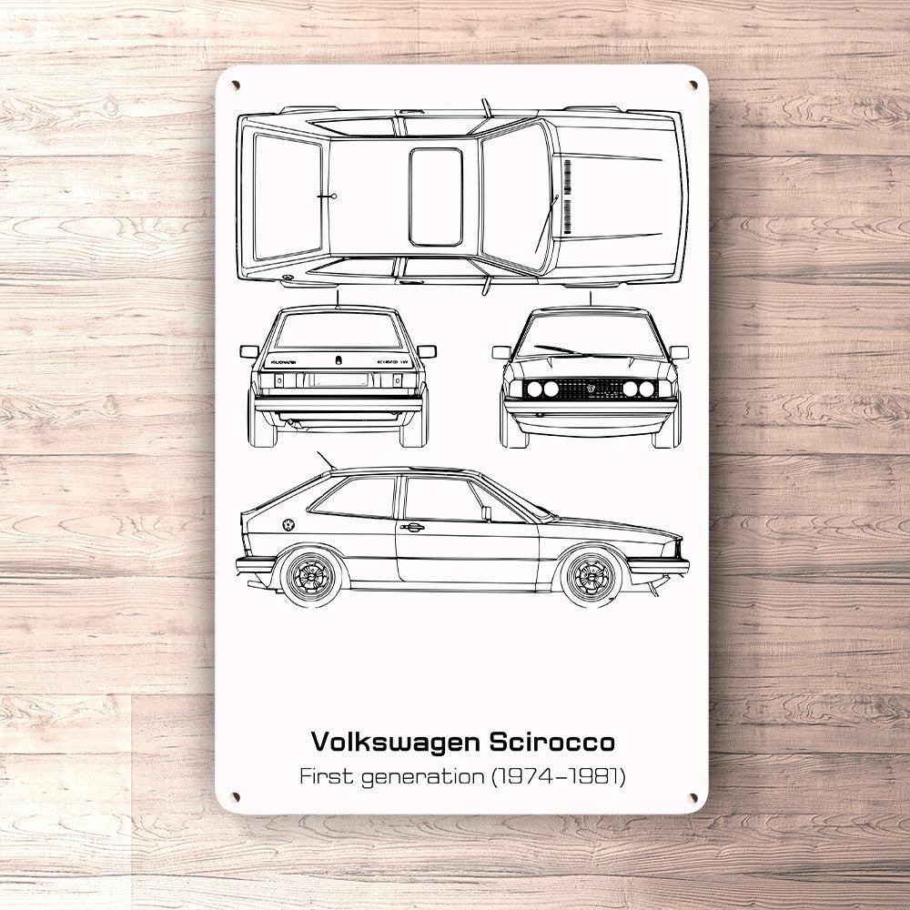 Volkswagen VW Scirocco I Generation Blueprint Skilte, Musemåtte, Dørmåtte-Blueprint-VW-Garage Culture Shop- garage - man cave - merchandise