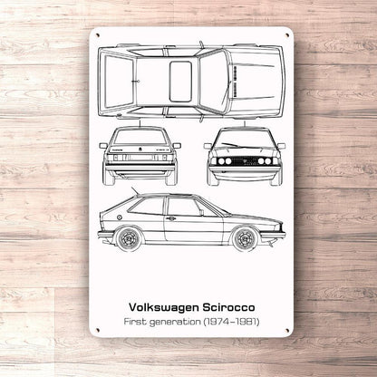 Volkswagen VW Scirocco I Generation Blueprint Skilte, Musemåtte, Dørmåtte-Blueprint-VW-Garage Culture Shop- garage - man cave - merchandise