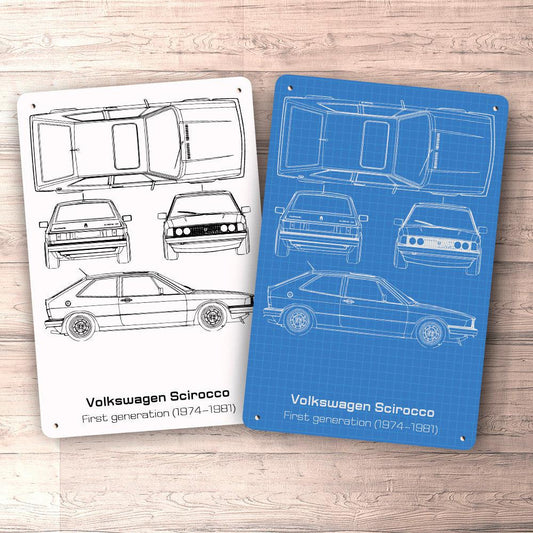 Volkswagen VW Scirocco I Generation Blueprint Skilte, Musemåtte, Dørmåtte-Blueprint-VW-Garage Culture Shop- garage - man cave - merchandise