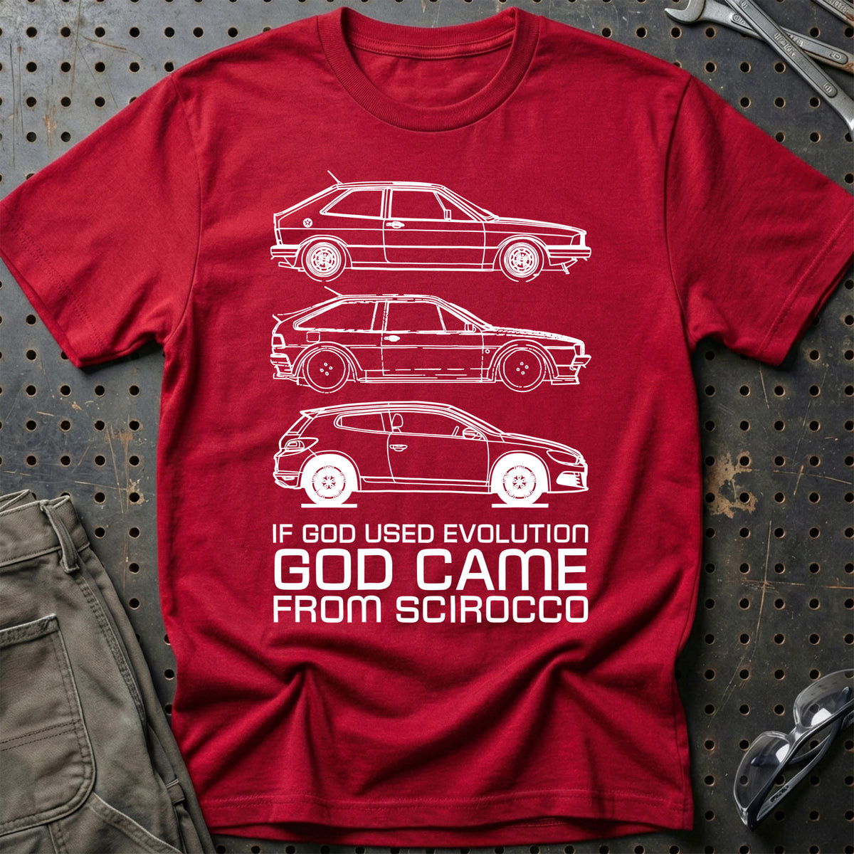
Volkswagen VW Scirocco If God Used Evolution God Came From Scirocco T-Shirt – Rød