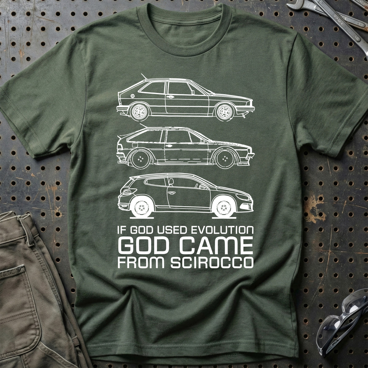 
Volkswagen VW Scirocco If God Used Evolution God Came From Scirocco T-Shirt – Grøn Militær