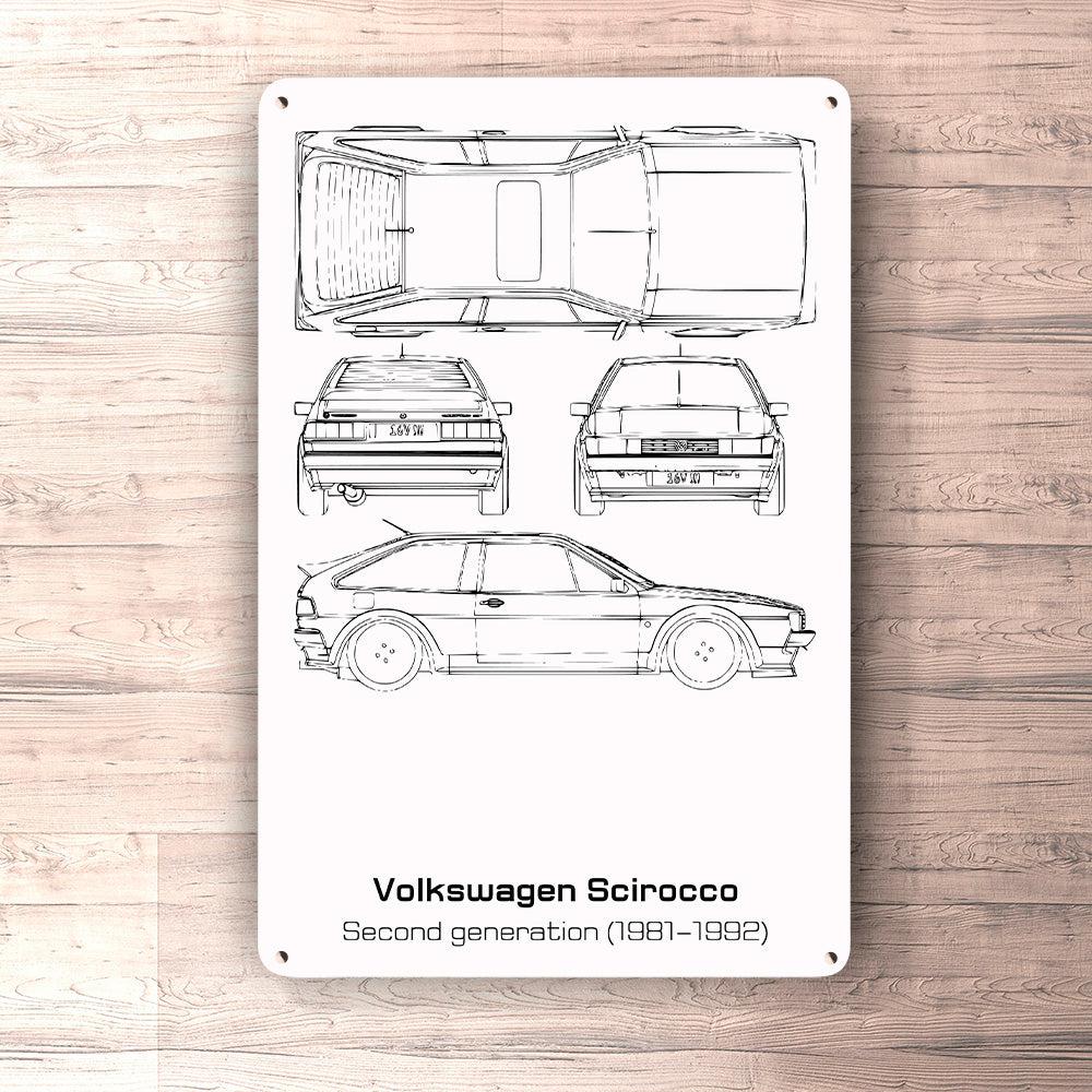 Volkswagen VW Scirocco Ii Generation Blueprint Skilte, Musemåtte, Dørmåtte , Plakat-Blueprint-VW-Garage Culture Shop- garage - man cave - merchandise
