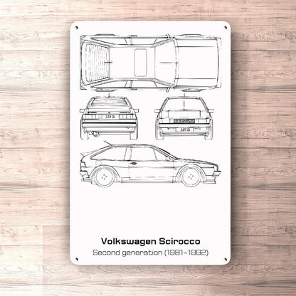 Volkswagen VW Scirocco Ii Generation Blueprint Skilte, Musemåtte, Dørmåtte , Plakat-Blueprint-VW-Garage Culture Shop- garage - man cave - merchandise