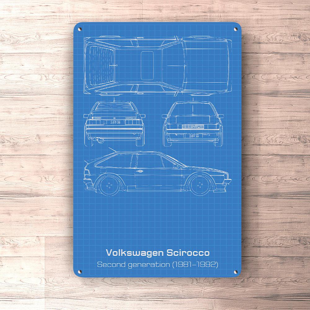 Volkswagen VW Scirocco Ii Generation Blueprint Skilte, Musemåtte, Dørmåtte , Plakat-Blueprint-VW-Garage Culture Shop- garage - man cave - merchandise