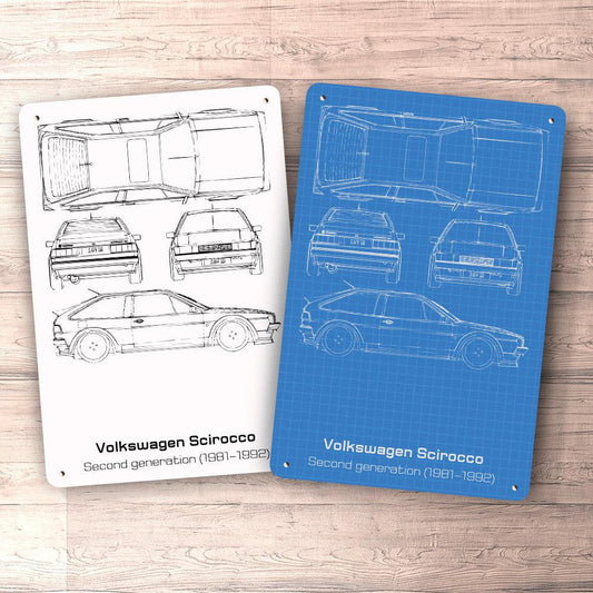 Volkswagen VW Scirocco Ii Generation Blueprint Skilte, Musemåtte, Dørmåtte-Blueprint-VW-Garage Culture Shop- garage - man cave - merchandise