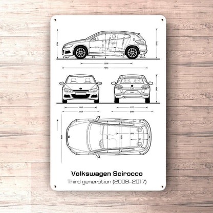 Volkswagen VW Scirocco Iii Generation Blueprint Skilte, Musemåtte, Dørmåtte-Blueprint-VW-Garage Culture Shop- garage - man cave - merchandise