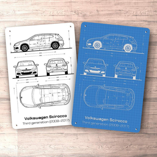 Volkswagen VW Scirocco Iii Generation Blueprint Skilte, Musemåtte, Dørmåtte-Blueprint-VW-Garage Culture Shop- garage - man cave - merchandise