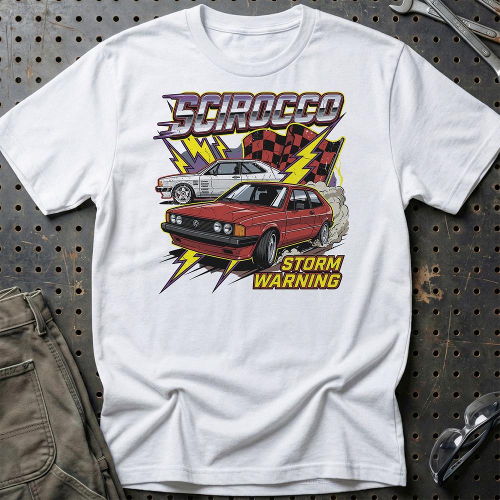 Volkswagen VW Scirocco Mk1 Storm Warning Klassiker T-Shirt-Beklædning-VW-Hvid-S-Garage Culture Shop- garage - man cave - merchandise