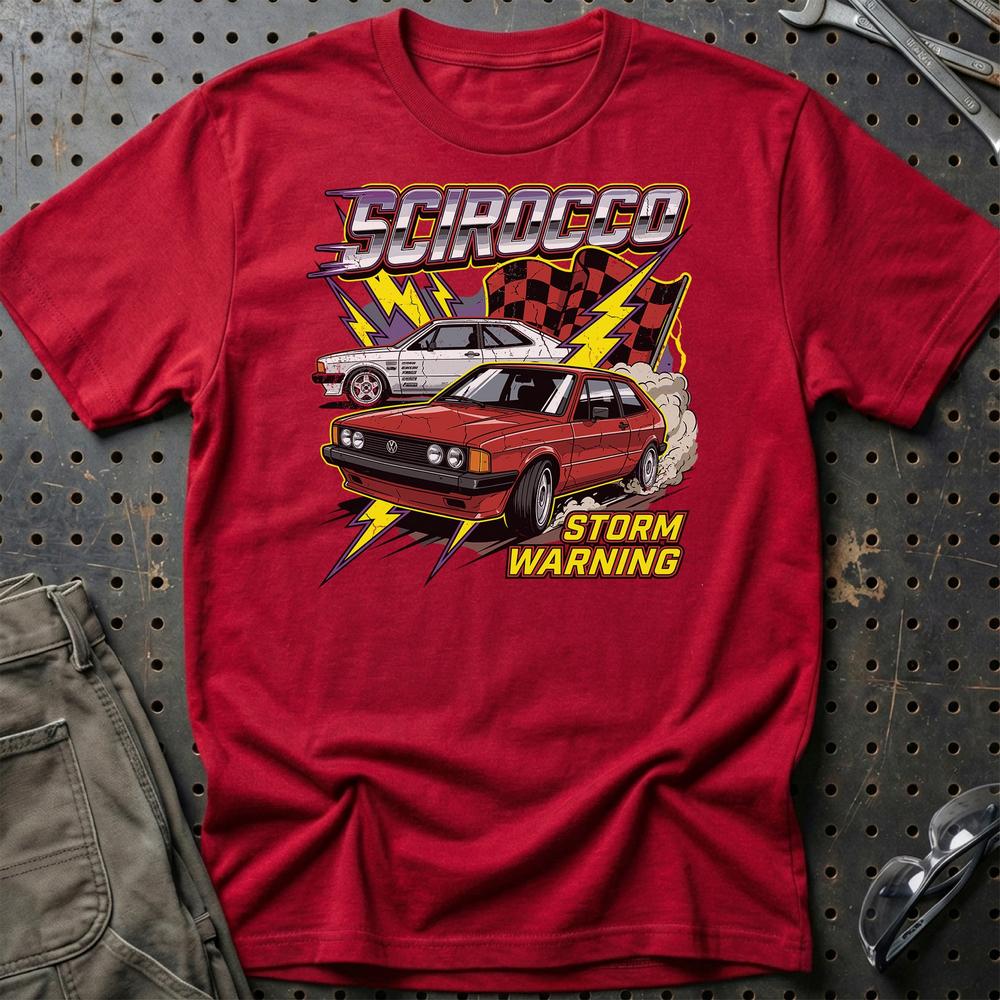 Volkswagen VW Scirocco Mk1 Storm Warning Klassiker T-Shirt-Beklædning-VW-Rød-S-Garage Culture Shop- garage - man cave - merchandise