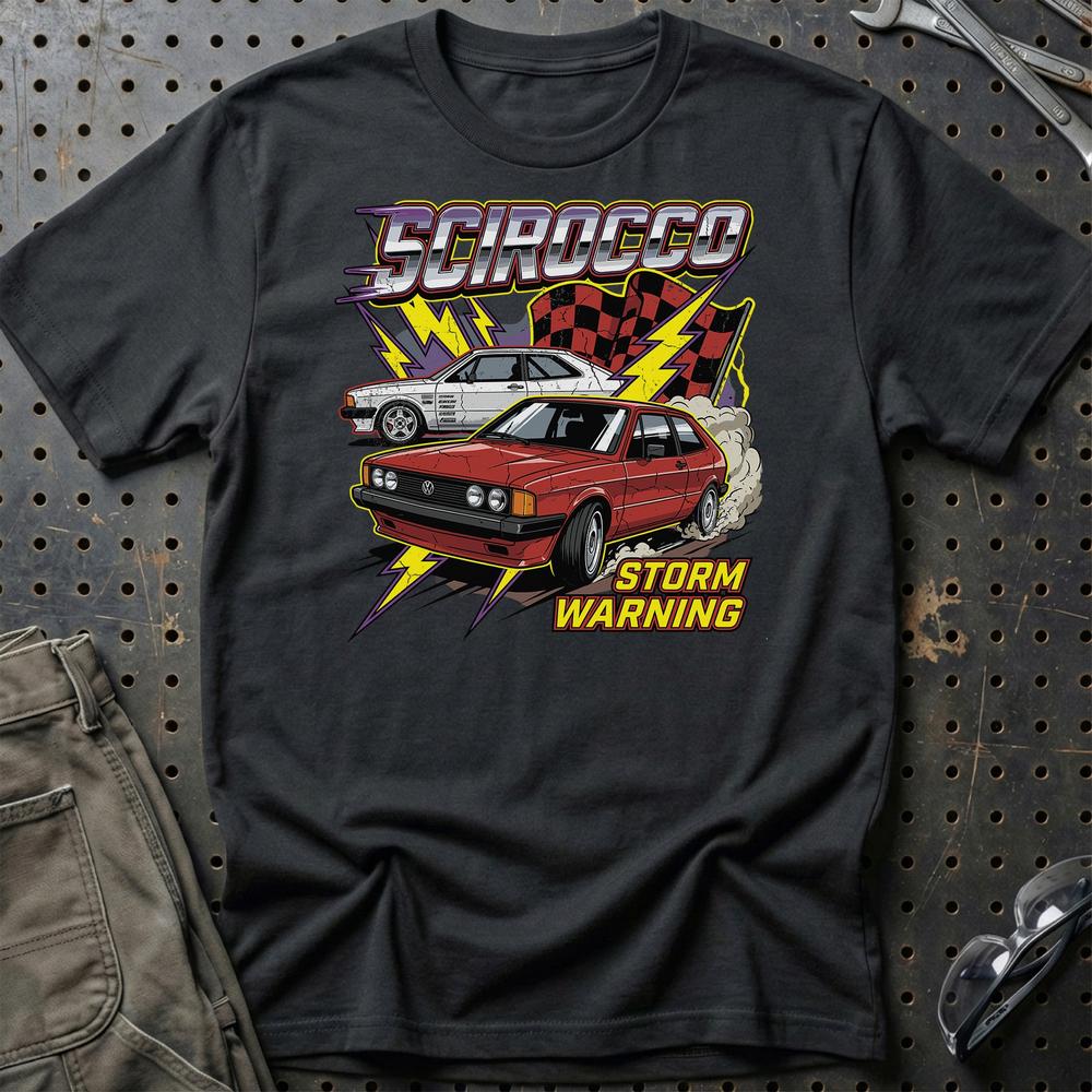 Volkswagen VW Scirocco Mk1 Storm Warning Klassiker T-Shirt-Beklædning-VW-Sort-S-Garage Culture Shop- garage - man cave - merchandise