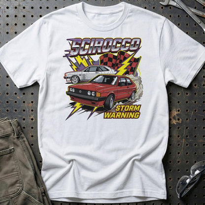 Volkswagen VW Scirocco Mk1 Storm Warning Klassiker - Unisex T-Shirt-Beklædning-VW-Hvid-S-Garage Culture Shop- garage - man cave - merchandise