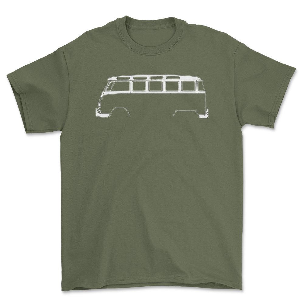 Volkswagen VW T1 Bus Silhuet - Unisex T-Shirt , Bomuld-Beklædning-VW-Grøn Militær-S-Forside-Garage Culture Shop- garage - man cave - merchandise