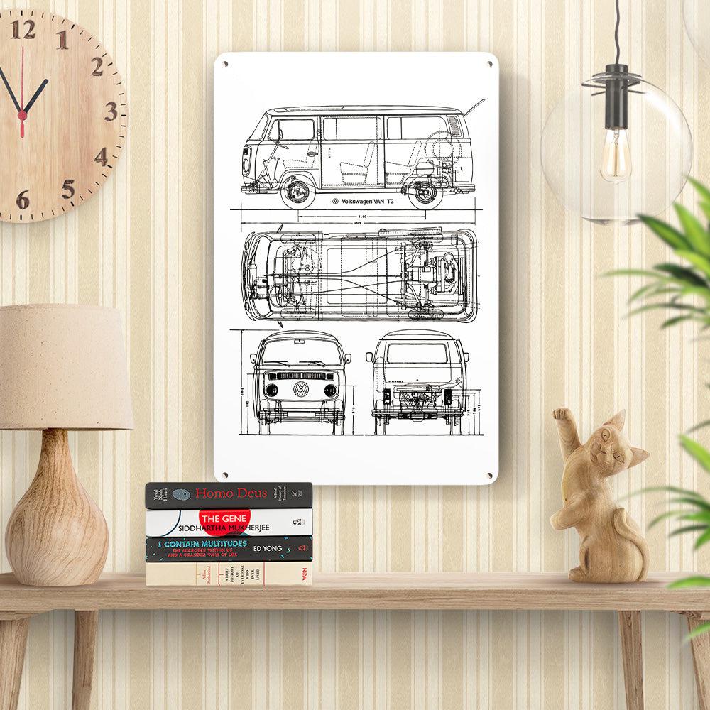 Volkswagen VW T2 Bus Blueprint Skilte, Musemåtte, Dørmåtte-Blueprint-VW-Garage Culture Shop- garage - man cave - merchandise