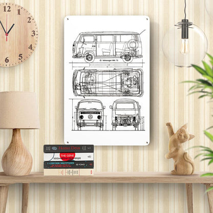 Volkswagen VW T2 Bus Blueprint Skilte, Musemåtte, Dørmåtte-Blueprint-VW-Garage Culture Shop- garage - man cave - merchandise