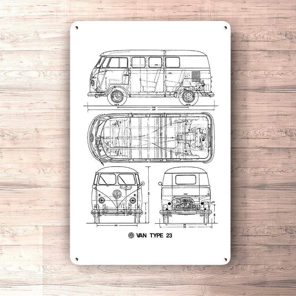 Volkswagen VW T2 Bus Blueprint Skilte, Musemåtte, Dørmåtte-Blueprint-VW-Garage Culture Shop- garage - man cave - merchandise