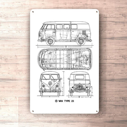 Volkswagen VW T2 Bus Blueprint Skilte, Musemåtte, Dørmåtte-Blueprint-VW-Garage Culture Shop- garage - man cave - merchandise