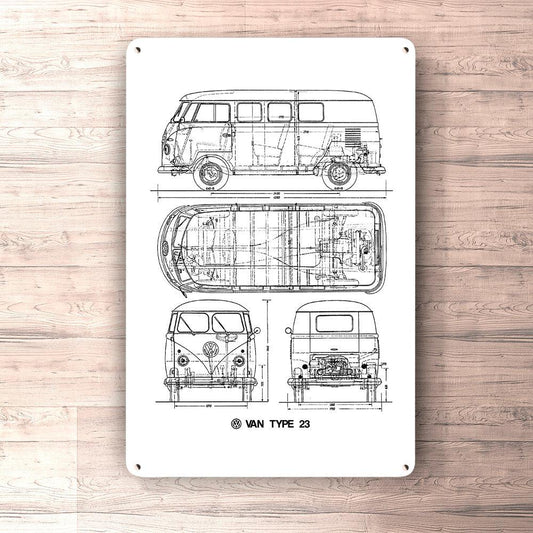 Volkswagen VW T2 Bus Blueprint Skilte, Musemåtte, Dørmåtte-Blueprint-VW-Garage Culture Shop- garage - man cave - merchandise