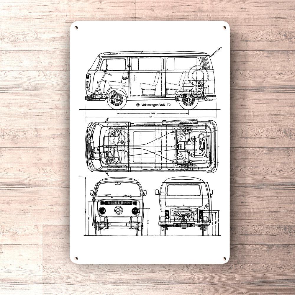 Volkswagen VW T2 Bus Blueprint Skilte, Musemåtte, Dørmåtte-Blueprint-VW-Garage Culture Shop- garage - man cave - merchandise
