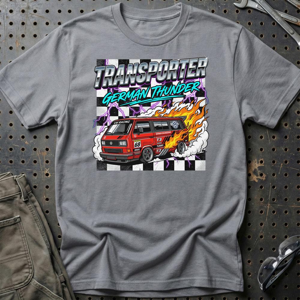 Volkswagen VW T3 Transporter German Thunder Van T-Shirt-Beklædning-VW-Grå Sport-S-Garage Culture Shop- garage - man cave - merchandise