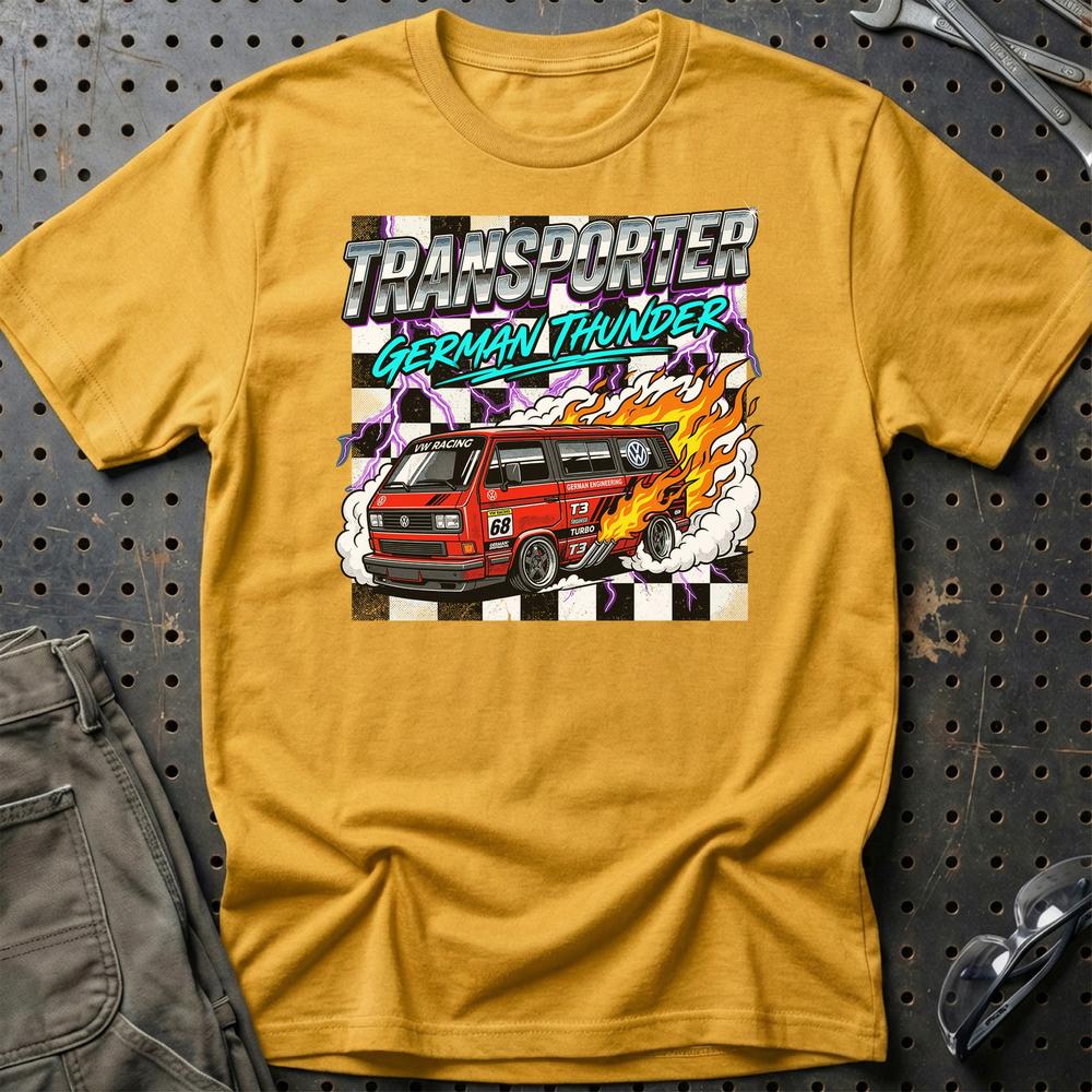 Volkswagen VW T3 Transporter German Thunder Van T-Shirt-Beklædning-VW-Guld-S-Garage Culture Shop- garage - man cave - merchandise