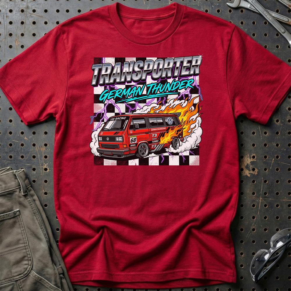 Volkswagen VW T3 Transporter German Thunder Van - Unisex T-Shirt-Beklædning-VW-Rød-S-Garage Culture Shop- garage - man cave - merchandise