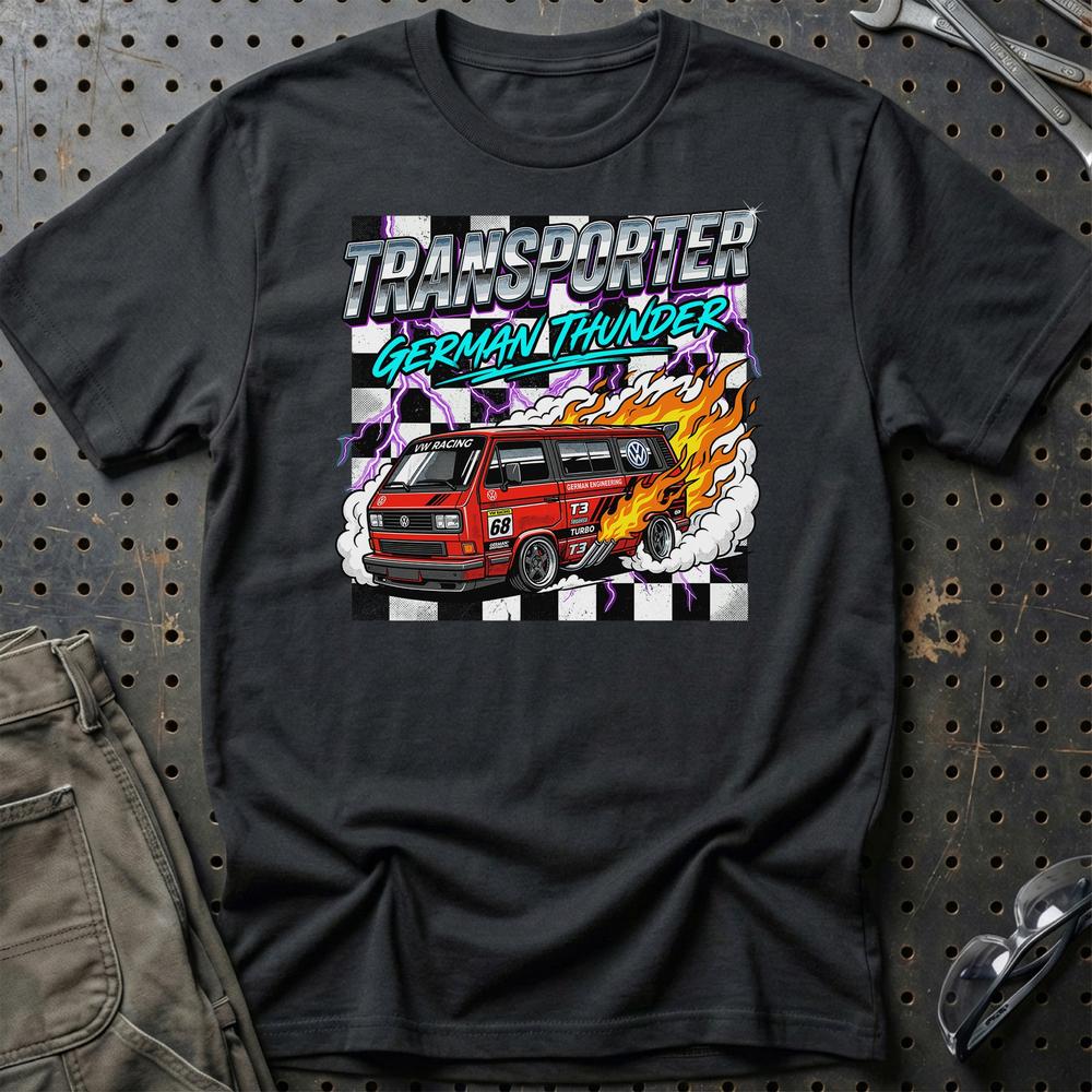 Volkswagen VW T3 Transporter German Thunder Van - Unisex T-Shirt-Beklædning-VW-Sort-S-Garage Culture Shop- garage - man cave - merchandise