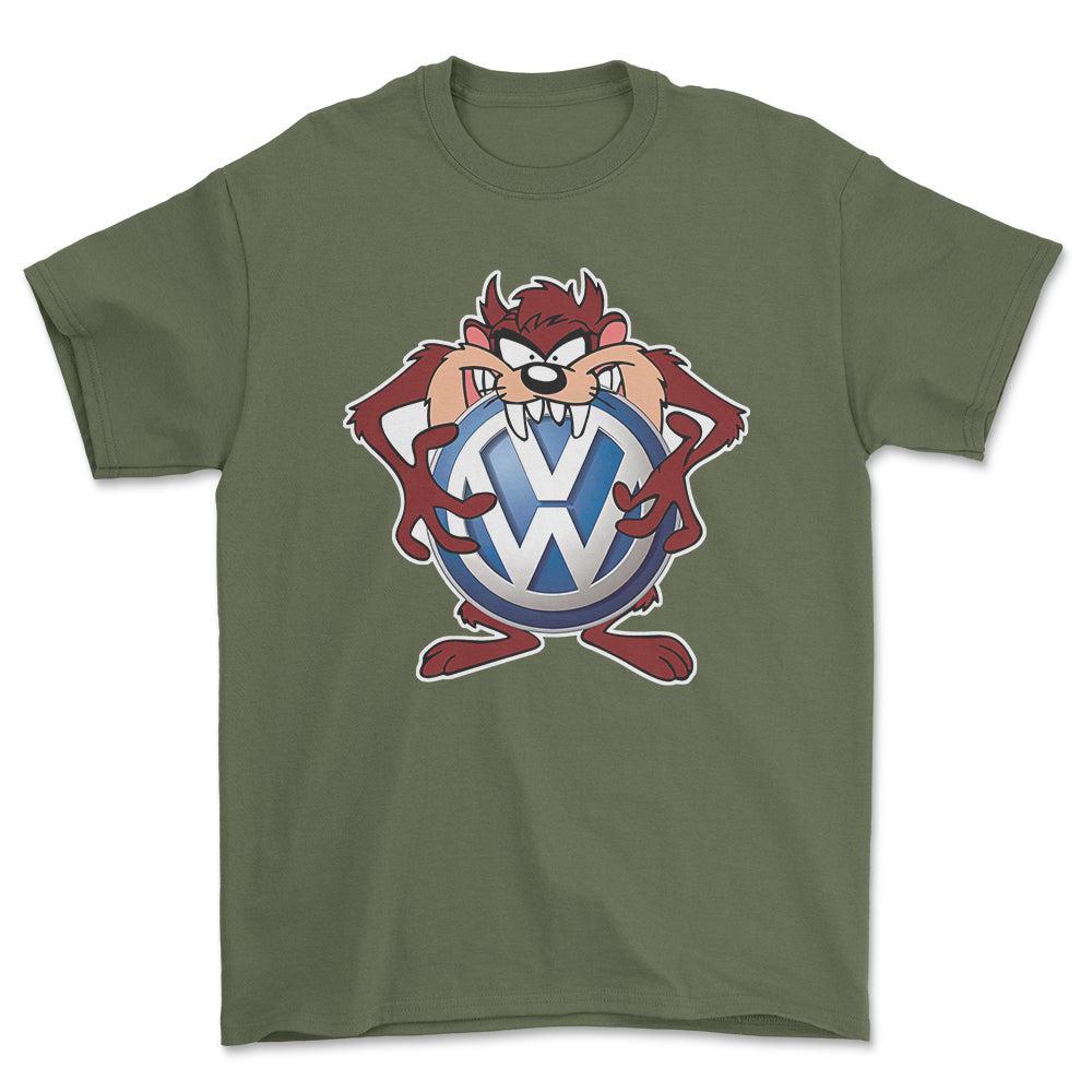 Volkswagen VW TAZ Unisex T-Shirt , Bomuld-Beklædning-VW-Grøn Militær-S-Forside-Garage Culture Shop- garage - man cave - merchandise