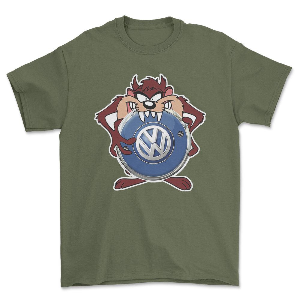 Volkswagen VW TAZ Unisex T-Shirt , Bomuld-Beklædning-VW-Grøn Militær-S-Forside-Garage Culture Shop- garage - man cave - merchandise
