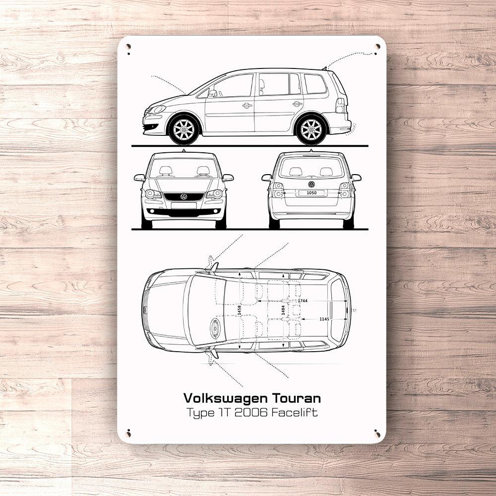 Volkswagen VW Touran Type 1T 2006 Facelift Blueprint Skilte, Musemåtte, Dørmåtte , Plakat-Blueprint-VW-Garage Culture Shop- garage - man cave - merchandise