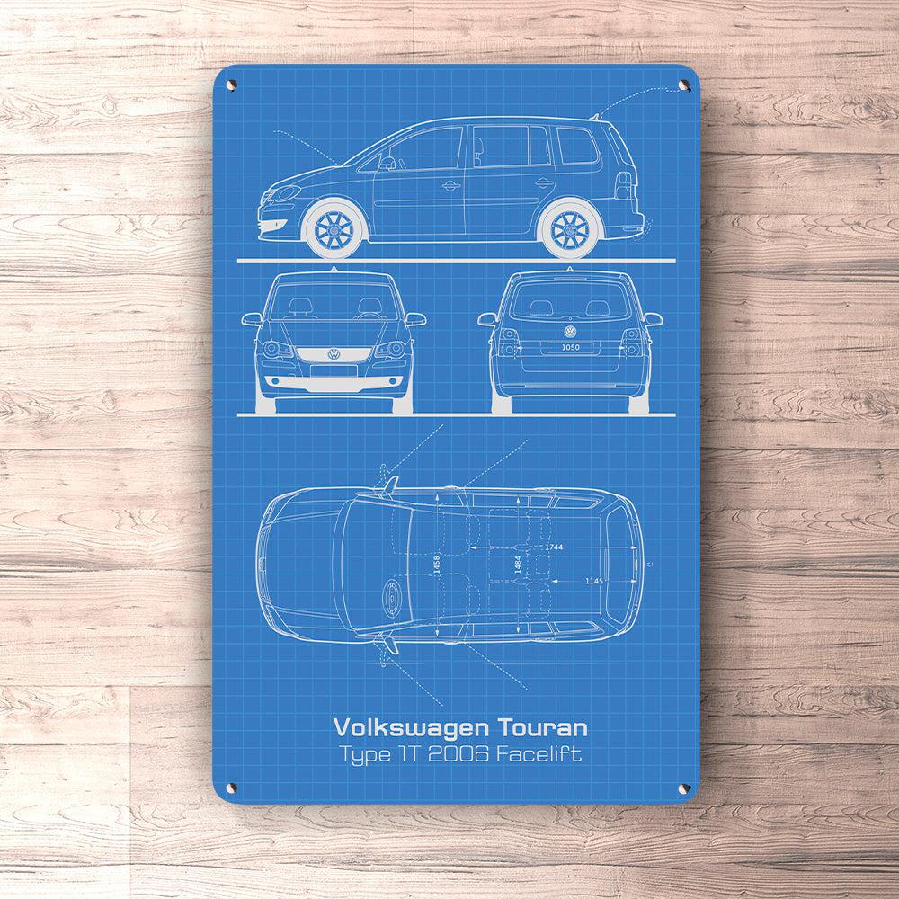 Volkswagen VW Touran Type 1T 2006 Facelift Blueprint Skilte, Musemåtte, Dørmåtte , Plakat-Blueprint-VW-Garage Culture Shop- garage - man cave - merchandise