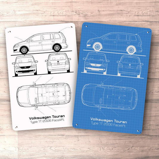 Volkswagen VW Touran Type 1T 2006 Facelift Blueprint Skilte, Musemåtte, Dørmåtte-Blueprint-VW-Garage Culture Shop- garage - man cave - merchandise