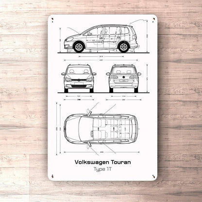 Volkswagen VW Touran Type 1T Blueprint Skilte, Musemåtte, Dørmåtte , Plakat-Blueprint-VW-Garage Culture Shop- garage - man cave - merchandise