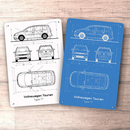 Volkswagen VW Touran Type 1T Blueprint Skilte, Musemåtte, Dørmåtte , Plakat-Blueprint-VW-Garage Culture Shop- garage - man cave - merchandise