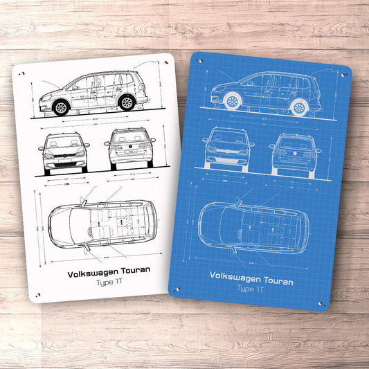 Volkswagen VW Touran Type 1T Blueprint Skilte, Musemåtte, Dørmåtte-Blueprint-VW-Garage Culture Shop- garage - man cave - merchandise